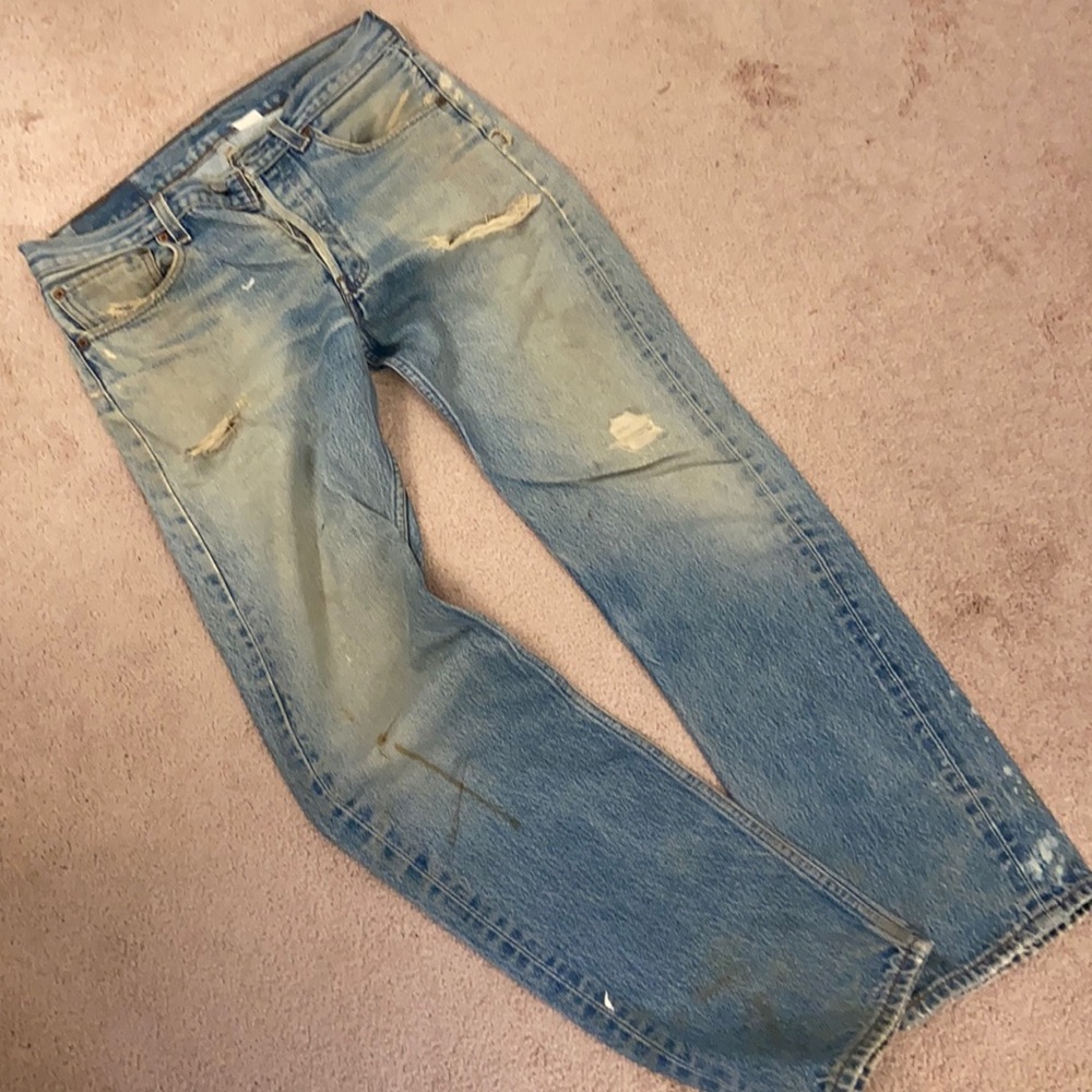 Vintage, perfectly worn button fly jeans